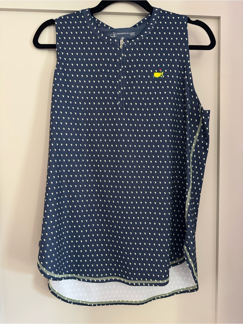 MASTERS Navy Sleeveless Zip Polo with White Dot Print